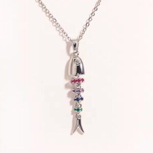 Fishbone Silver Crystal Necklace Rainbow Crystal Pendant | Coastal Ocean Jewelry